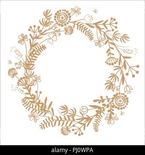 Bonjour Automne couronne dessiné à la main avec des herbes de prairie doodle. Frame background à vendre annonce, cosmetic packaging, cartes de voeux, bannières et desig Illustration de Vecteur