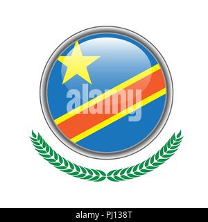 Bouton drapeau Congo. L'icône du drapeau du Congo. Vector illustration du congo drapeau sur fond blanc. Illustration de Vecteur