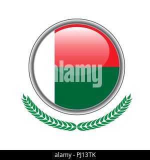 Drapeau Madagascar Madagascar. bouton icône en forme de drapeau. Illustration Vecteur de madagascar drapeau sur fond blanc. Illustration de Vecteur