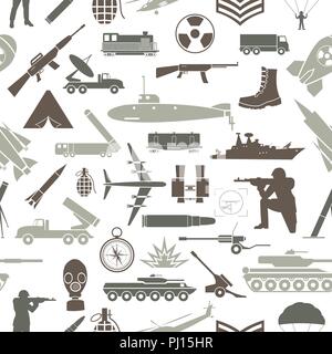 Contexte militaire. Modèle sans couture. Des éléments militaires, des véhicules blindés. Vector illustration Illustration de Vecteur