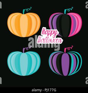 Heureux les enfants Halloween citrouille coloré design lanterne. Vector illustration sur un fond noir. Illustration de Vecteur