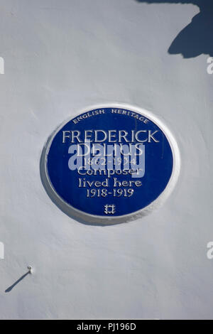 English Heritage blue plaque marquant un accueil de compositeur Frederick Delius, Belsize Park, Londres, Angleterre Banque D'Images