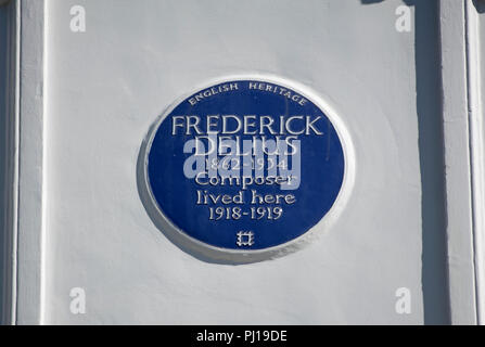 English Heritage blue plaque marquant un accueil de compositeur Frederick Delius, Belsize Park, Londres, Angleterre Banque D'Images