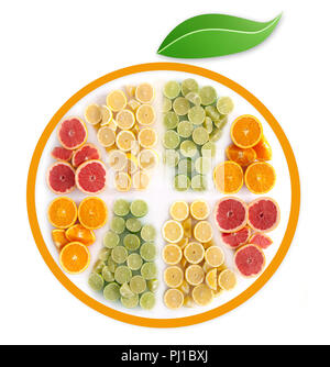 Beaucoup de fruits en forme de meubles, y compris les agrumes oranges, pamplemousses, citrons et limes Banque D'Images