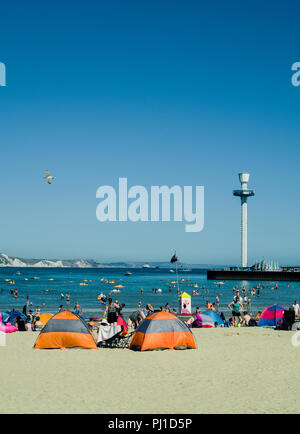 Plage de Weymouth et bay situé le long de la Côte Jurassique, Weymouth, Dorset, England, UK Banque D'Images