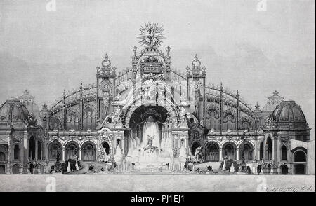 Bâtiment de l'électricité à l'Exposition Universelle de 1900, World's Fair, Paris, France, l'amélioration de la reproduction numérique de l'année 1890 woodprint Banque D'Images