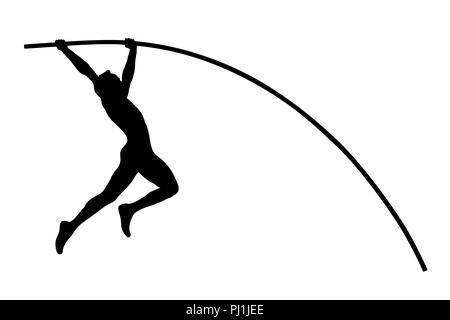 Cavalier sportif Pole Vault silhouette noire Banque D'Images