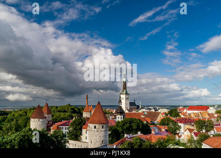 Superbe vue aérienne de la vieille ville de Tallinn et de la côte estonienne donnant sur le golfe de Finlande Banque D'Images