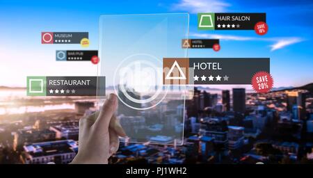 App review sites dans la réalité augmentée avec city Banque D'Images