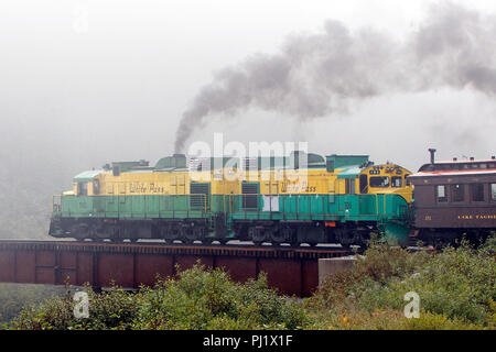 Train de traverser un pont, chemin de fer White Pass and Yukon Route, Skagway, Alaska, United States of America Banque D'Images