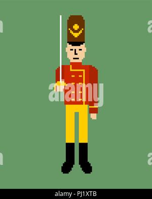 Toy Soldier pixel art. Guardsman plaything 8 bits. Vector illustration. Illustration de Vecteur