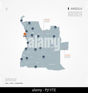 L'Angola avec les frontières, villes, capitale, Luanda et divisions administratives. Infographie carte vectorielle. Couches modifiables clairement étiquetés. Illustration de Vecteur