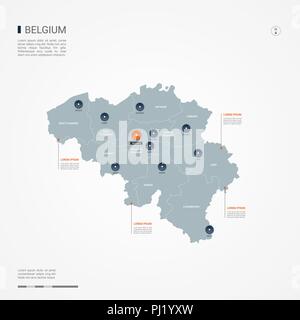 La carte de la Belgique avec des frontières, des villes, des capitaux et des divisions administratives. Infographie carte vectorielle. Couches modifiables clairement étiquetés. Illustration de Vecteur