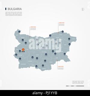 Bulgarie carte avec des frontières, des villes, des capitaux et des divisions administratives. Infographie carte vectorielle. Couches modifiables clairement étiquetés. Illustration de Vecteur