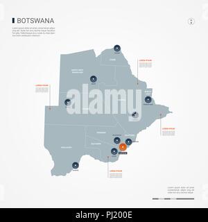 Botswana carte avec les frontières, villes, capitale et divisions administratives. Infographie carte vectorielle. Couches modifiables clairement étiquetés. Illustration de Vecteur