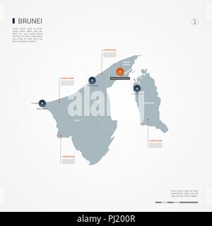 Carte de Brunei avec des frontières, des villes, des capitaux et des divisions administratives. Infographie carte vectorielle. Couches modifiables clairement étiquetés. Illustration de Vecteur