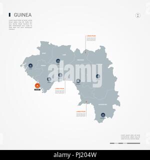 La guinée carte avec des frontières, des villes, des capitaux et des divisions administratives. Infographie carte vectorielle. Couches modifiables clairement étiquetés. Illustration de Vecteur