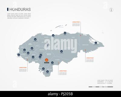 Honduras carte avec les frontières, villes, capitale et divisions administratives. Infographie carte vectorielle. Couches modifiables clairement étiquetés. Illustration de Vecteur