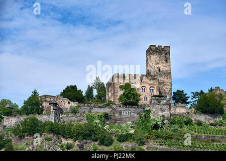 Château Gutenfels Gutenfels (Burg), également connu sous le nom de Château Caub, 110m au-dessus de la ville de Kaub en Rhénanie-Palatinat, Allemagne, année de construction 1220 Banque D'Images