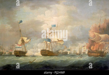 Bataille de Camperdown. Peinture de Thomas Whitcombe. La bataille de Camperdown, major action navale se sont battus le 11 octobre 1797, entre la flotte de la mer du Nord britannique, sous l'amiral Adam Duncan et une flotte de la marine sous le Vice-amiral batave Jan de Winter. Banque D'Images