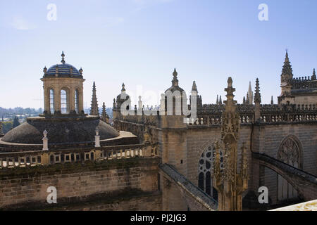 Vue sur le toit de la Cathédrale de Séville à partir de la mi-chemin de la Giralda, Séville, Andalousie, Espagne Banque D'Images