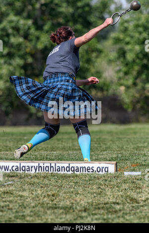 Événement lourd jeter au Calgary Highland Games Banque D'Images