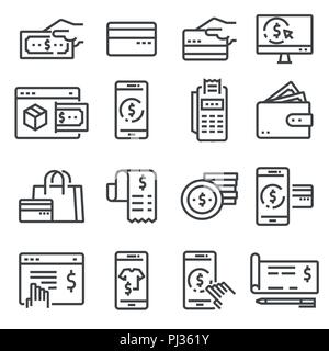 Les icônes de paiement. vector collection rempli d'icônes de paiement. Carte de crédit, porte-monnaie électronique, shopping, chéquier, facture, de monnaie et de plus Illustration de Vecteur