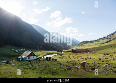 Altyn-Arashan, Kirghizistan, 13 août 2018 : les camps de yourte dans la vallée de Karakol au Kirghizistan près de Altyn-Arashan Banque D'Images