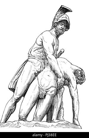 Dans la mythologie grecque, Ménélas, est un roi de Sparte mycénienne, ici avec le cadavre de Patroklos, amélioration numérique reproduction d'un original de l'année 1895 Banque D'Images