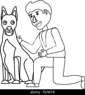 L'homme dessin animé de caresser un joli chien sur fond blanc, vector illustration Illustration de Vecteur