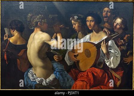 Concert bachiques par Pietro Paolini, italien, 1625-1630, huile sur toile Banque D'Images