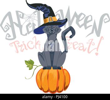 Illustration avec Halloween chat noir sur fond de lune. Illustration de Vecteur