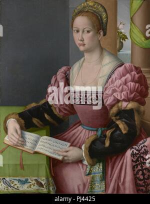 Bacchiacca - Portrait d'une femme avec un livre de musique. Banque D'Images