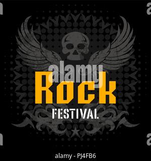 Modèle d'affiche du festival Rock avec un crâne et des ailes Illustration de Vecteur