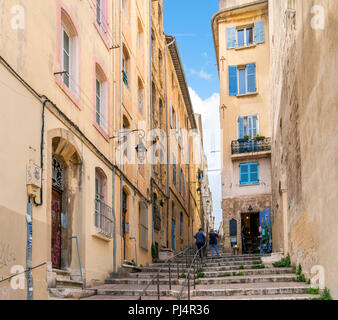 Montée des Accoules escalier, le quartier du Panier, Marseille, Provence-Alpes-Côte d'Azur, France Banque D'Images