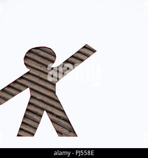 L'homme en carton sur une feuille de papier blanc Banque D'Images