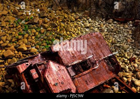 RMS Mülheim German Cargo Ship wreck,Falaise Mayon Terres,FIN,Cornwall, Angleterre, Royaume-Uni Banque D'Images