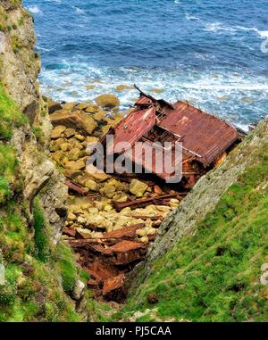 RMS Mülheim German Cargo Ship wreck,Falaise Mayon Terres,FIN,Cornwall, Angleterre, Royaume-Uni Banque D'Images