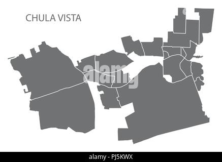 Chula Vista, Californie plan de la ville par les quartiers gris illustration forme silhouette Illustration de Vecteur