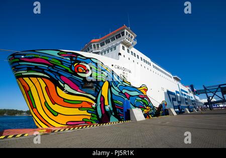 SWINOUJSCIE, Pologne - 26 août 2018 : Cracovia ferry amarré dans le port. Le traversier est utilisé sur l'Swinoujscie (Pologne) - Ronne (Danemark) Banque D'Images