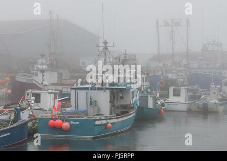 Bateaux de pêche dans le port de brouillard à Saint Bride's, Terre-Neuve et Labrador Banque D'Images