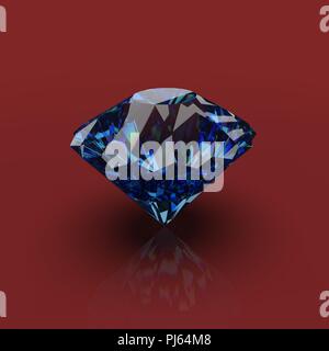 Blue Sapphire Diamond 3D render sur fond rouge Banque D'Images