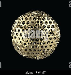 Golden Ball sphérique isolé de rendu 3D sur un fond noir Banque D'Images
