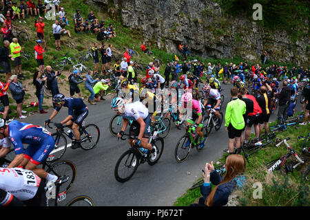 Les gorges de Cheddar, en Angleterre. 4 septembre 2018. Tour de Grande-Bretagne Bristol à l'étape trois. JWO Sports / Alamy Live News Banque D'Images