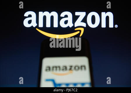 Cracovie, Pologne. 16Th Jun 2018. Amazon logo est vu sur un téléphone mobile. Amazon a atteint 1 000 milliards de capitaux. Credit : Omar Marques/SOPA Images/ZUMA/Alamy Fil Live News Banque D'Images