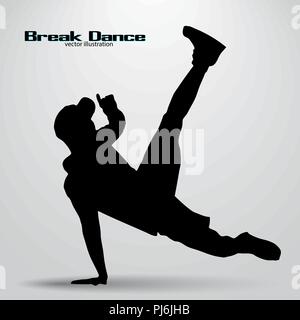 Silhouette d'un break dancer. Arrière-plan et le texte sur un calque séparé, la couleur peut être changée en un clic Illustration de Vecteur