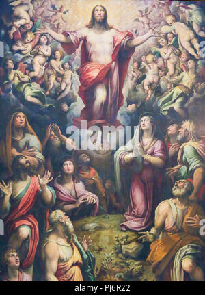 L'ascension de Jésus Christ, la peinture du 16ème siècle par Giovanni Stradano dans la Basilique Santa Croce, Florence, Italie. Banque D'Images