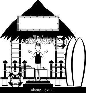 Stand kiosque plage en noir et blanc Illustration de Vecteur