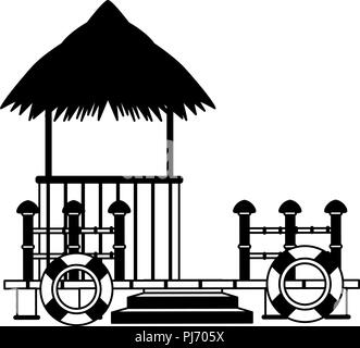 Stand kiosque plage en noir et blanc Illustration de Vecteur