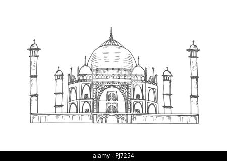 Taj Mahal en style plat isolé sur fond blanc. Illustration de Vecteur